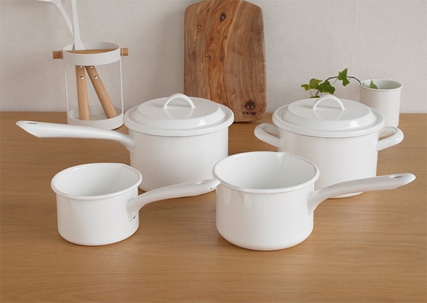 日々道具 ソースパン 14cm 蓋付き IH対応 ホーロー 琺瑯 片手鍋 鍋 日本製