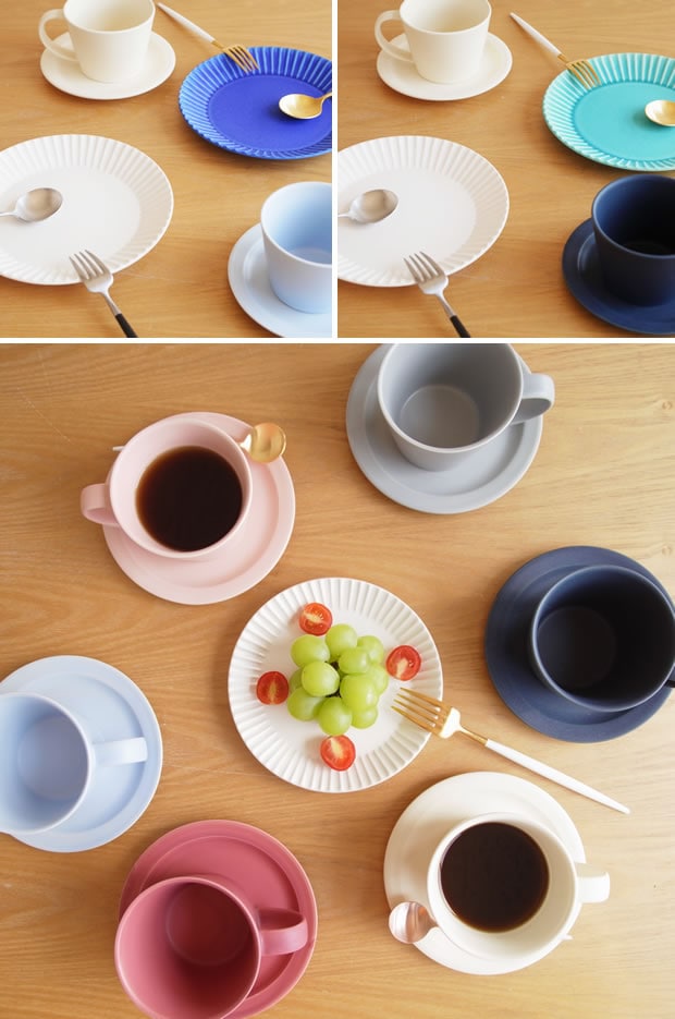 SAKUZAN Sara コーヒーカップ&ソーサー セット カップ プレート 作山窯 美濃焼 食器 日本製 和食器 手仕事 うつわ 器 手作り 贈り物 小皿 取り皿 マグカップ
