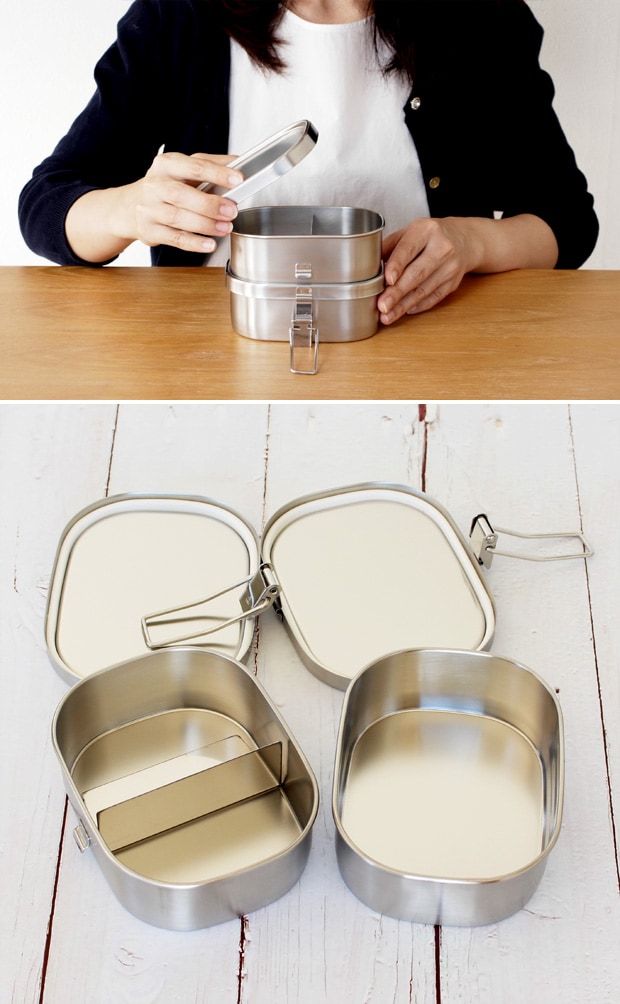 弁当箱 ステンレス 工房アイザワ 角型ランチボックス 360ml 小 二段 保温庫対応 汁漏れ防止 シンプル 日本製