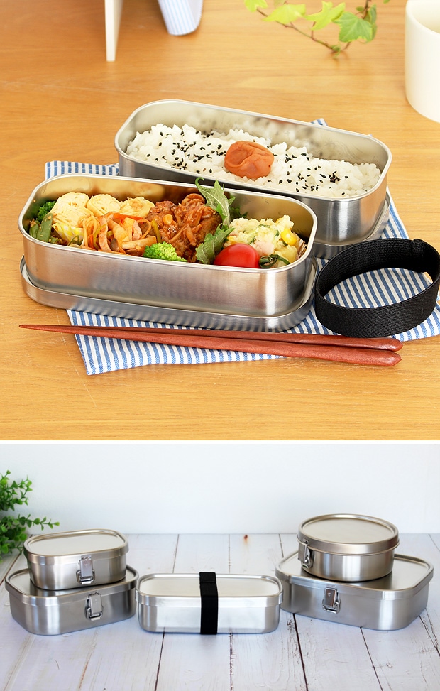 弁当箱 ステンレス 工房アイザワ 角長ランチボックス 500ml 二段 スリム 保温庫対応 汁漏れ防止 シンプル 日本製