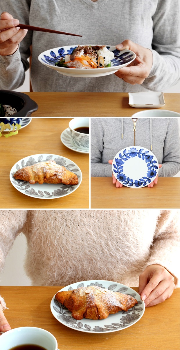 波佐見焼 西山窯 daisy デイジー プレート 18cm NISHIYAMA 和食器 磁器 平皿 取皿 ケーキ皿 ブルー グレー 日本製
