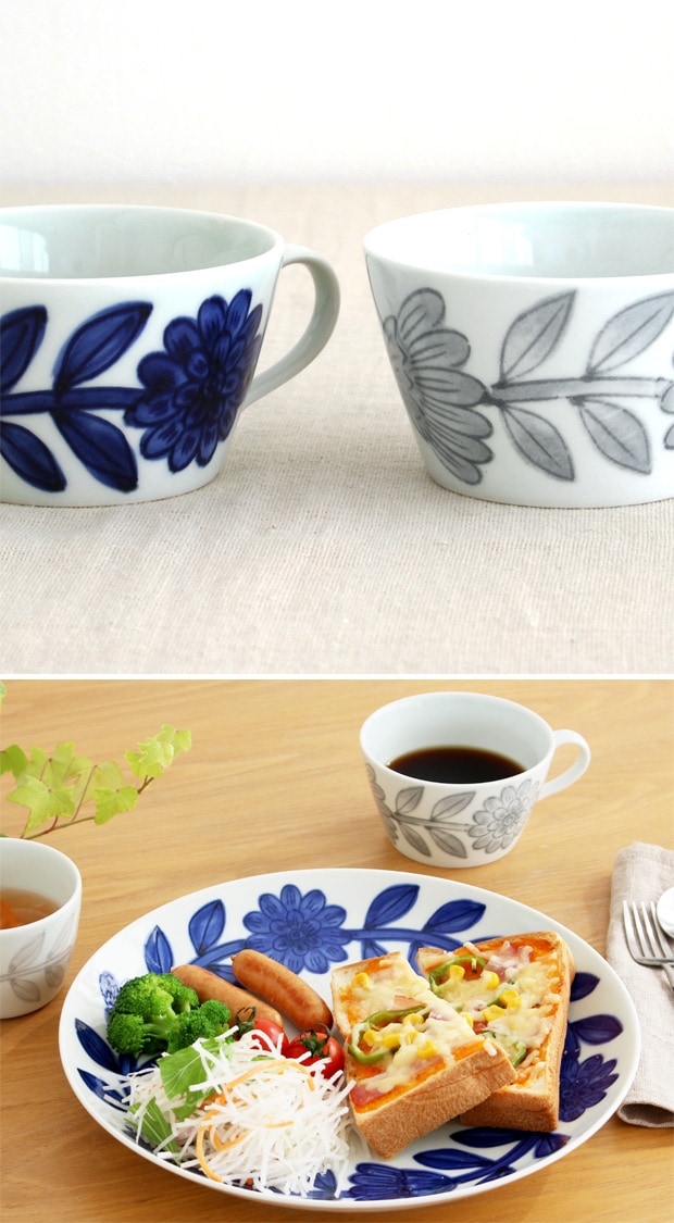 波佐見焼 西山窯 daisy デイジー マグカップ ティーカップ NISHIYAMA 和食器 磁器 コーヒーカップ ブルー グレー 日本製