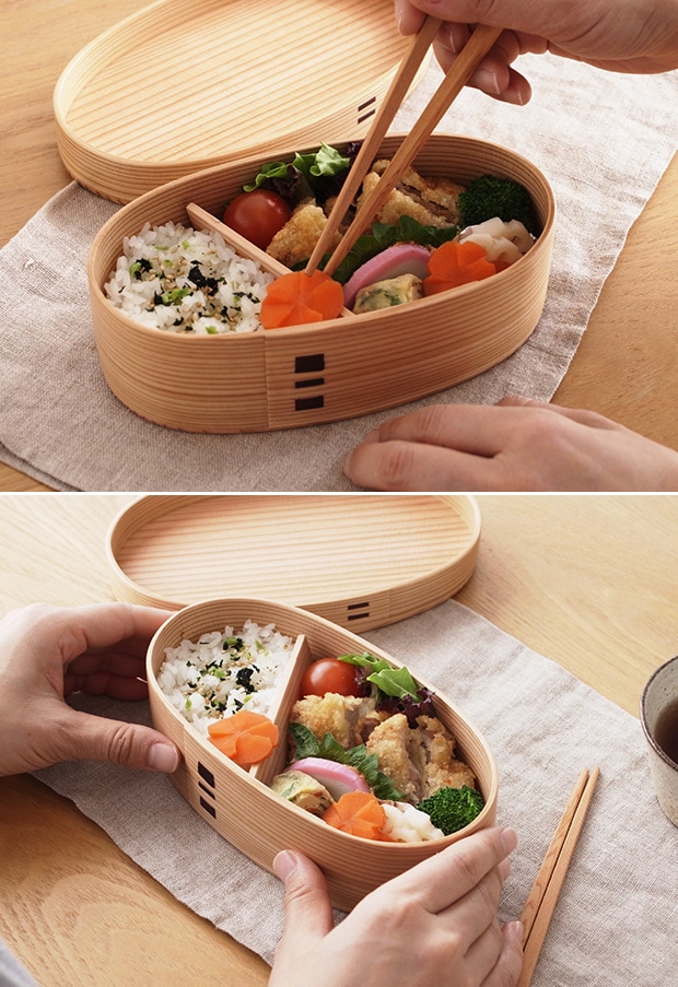 お弁当箱 曲げわっぱ こばん弁当箱 中 560ml かぶせ蓋 りょうび庵 日本製 秋田杉 小判 大館曲げわっぱ ウレタン塗装 軽量