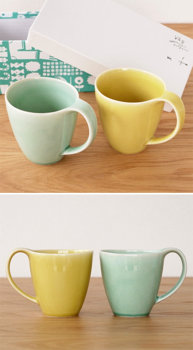 POTPURRI ポトペリー Vag ヴォーグ ペア マグカップ セット コーヒーカップ YELLOW&GREEN 磁器 日本製 ギフトBOX付