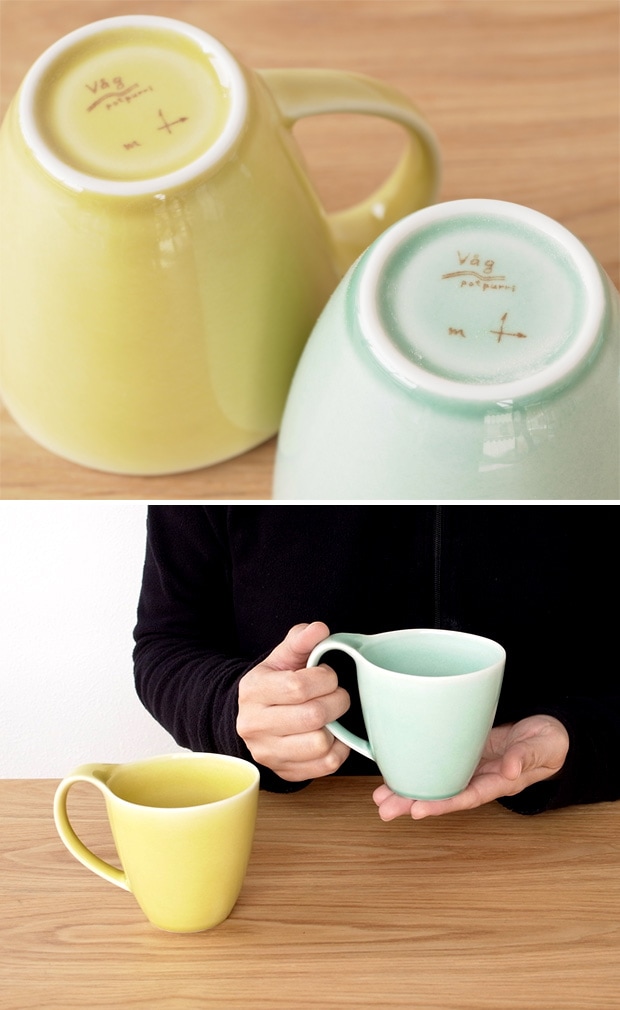 POTPURRI ポトペリー Vag ヴォーグ ペア マグカップ セット コーヒーカップ YELLOW&GREEN 磁器 日本製 ギフトBOX付