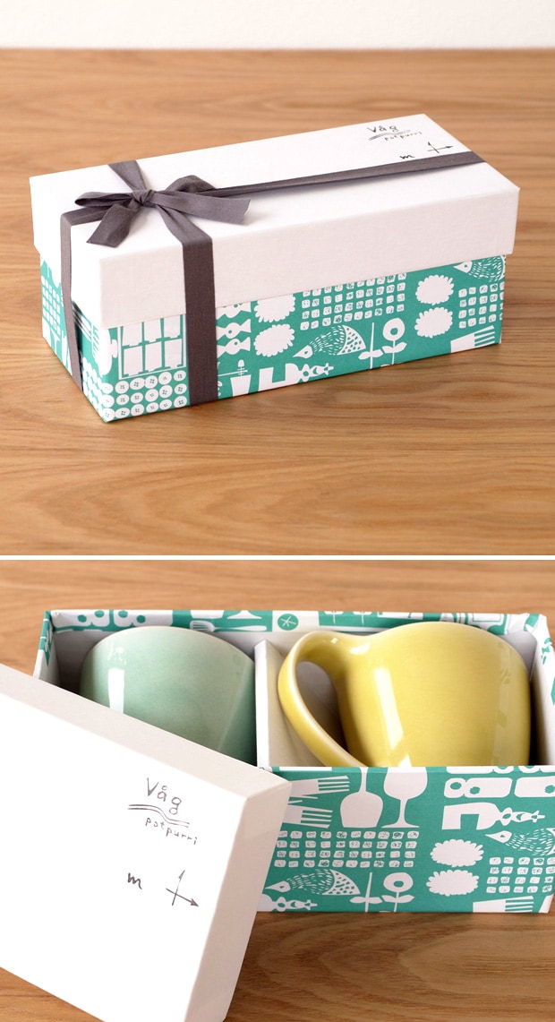 POTPURRI ポトペリー Vag ヴォーグ ペア マグカップ セット コーヒーカップ YELLOW&GREEN 磁器 日本製 ギフトBOX付
