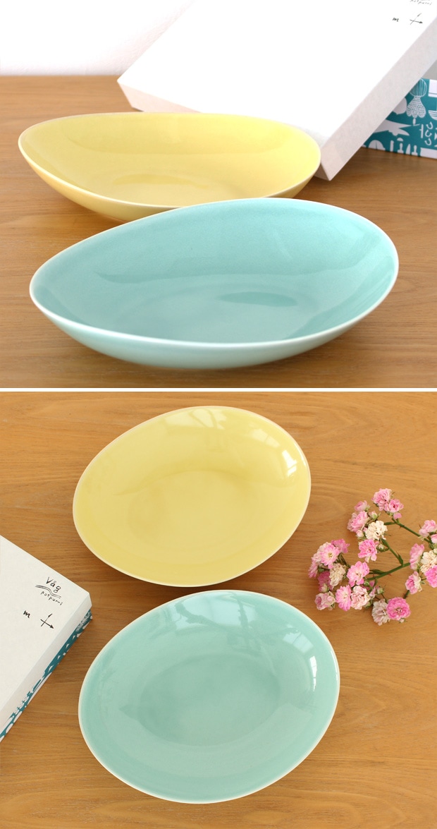 POTPURRI ポトペリー Vag ヴォーグ ペア パスタプレート 皿 YELLOW&GREEN 磁器 日本製 ペアセット ギフトセット ギフトBOX付