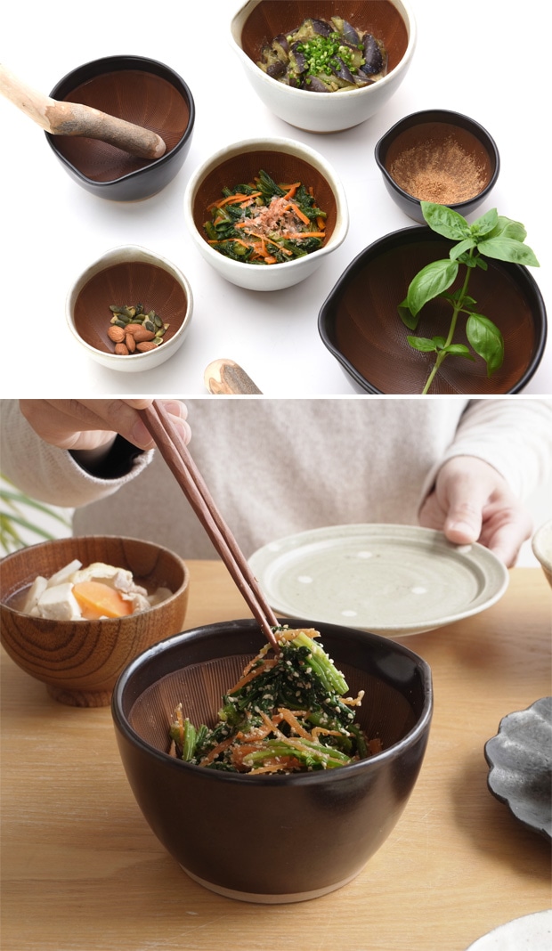 もとしげ すり鉢 大 18cm 中鉢 ボウル 日本製 石見焼 すりバチ ごますり 離乳食 大きい 滑り止め付き 元重製陶所