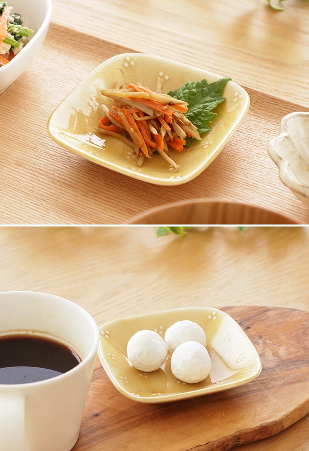 POTPURRI ポトペリー 星かげ ペア 豆皿 小皿 織部×黄瀬戸 磁器 日本製 ペアセット ギフトセット ギフトBOX付