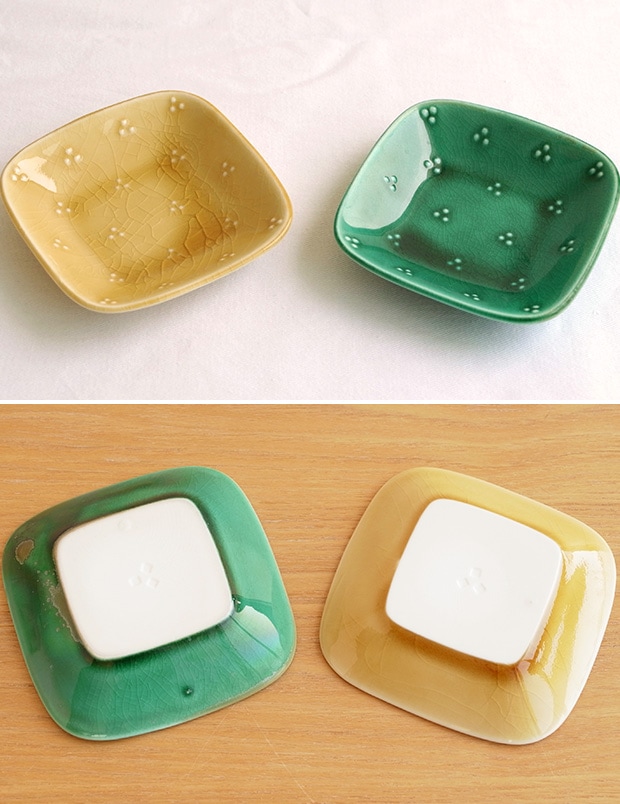 POTPURRI ポトペリー 星かげ ペア 豆皿 小皿 織部×黄瀬戸 磁器 日本製 ペアセット ギフトセット ギフトBOX付