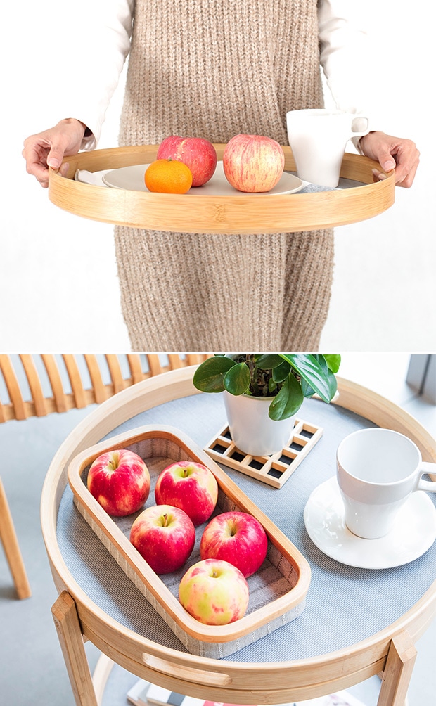 GUDEE キッチンワゴン 2段 キッチンカート サイドテーブル キャスター付き トレー 竹 バンブー 布 Roca-Bath / Bar cart GudeeLife　GUDEE