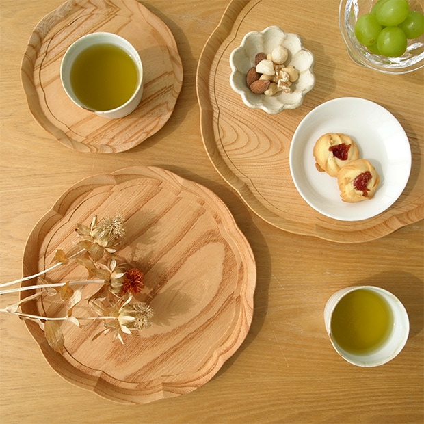 四十沢木材工芸 KITO 輪花盆 小 ケヤキ 日本製 お盆 トレー 木製 花 小皿 AIZAWA Wood Works