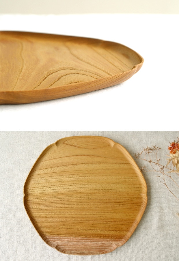 四十沢木材工芸 KITO 雪輪盆 大 ケヤキ 個別販売 日本製 お盆 トレー 木製 雪 AIZAWA Wood Works