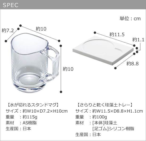 歯磨きコップ 水が切れる スタンドマグ & 珪藻土トレー セット 歯みがき うがい 洗面所 日本製 ライクイット