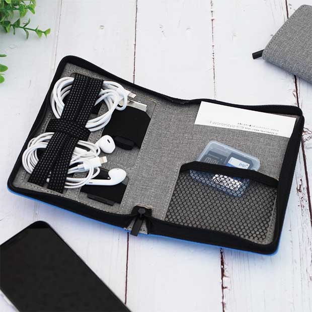 モバイルアクセサリー収納 ポーチ 万能ポーチ ガジェットケース 小物 収納 スマートフォンアクセサリーオーガナイザー M