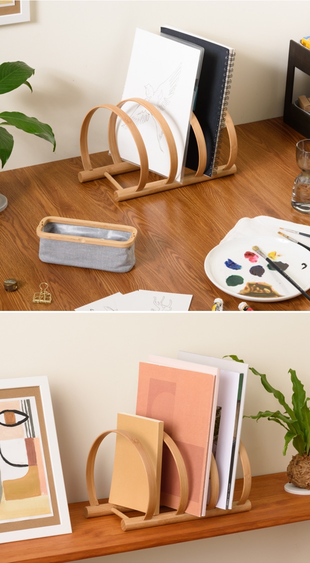 GUDEE ブックスタンド 本立て 本棚 卓上 収納 木製 竹 SPIRO Magazine Holder GudeeLife　GUDEE