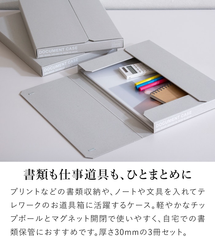 一新堂 ドキュメントケース 厚さ30mm A4 3冊セット チップボール マグネット 書類収納 書類ケース デスク収納 持ち運び 日本製