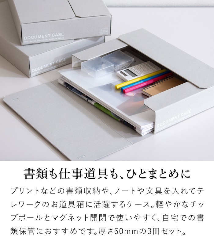 一新堂 ドキュメントケース 厚さ60mm A4 3冊セット チップボール マグネット 書類収納 書類ケース デスク収納 持ち運び 日本製