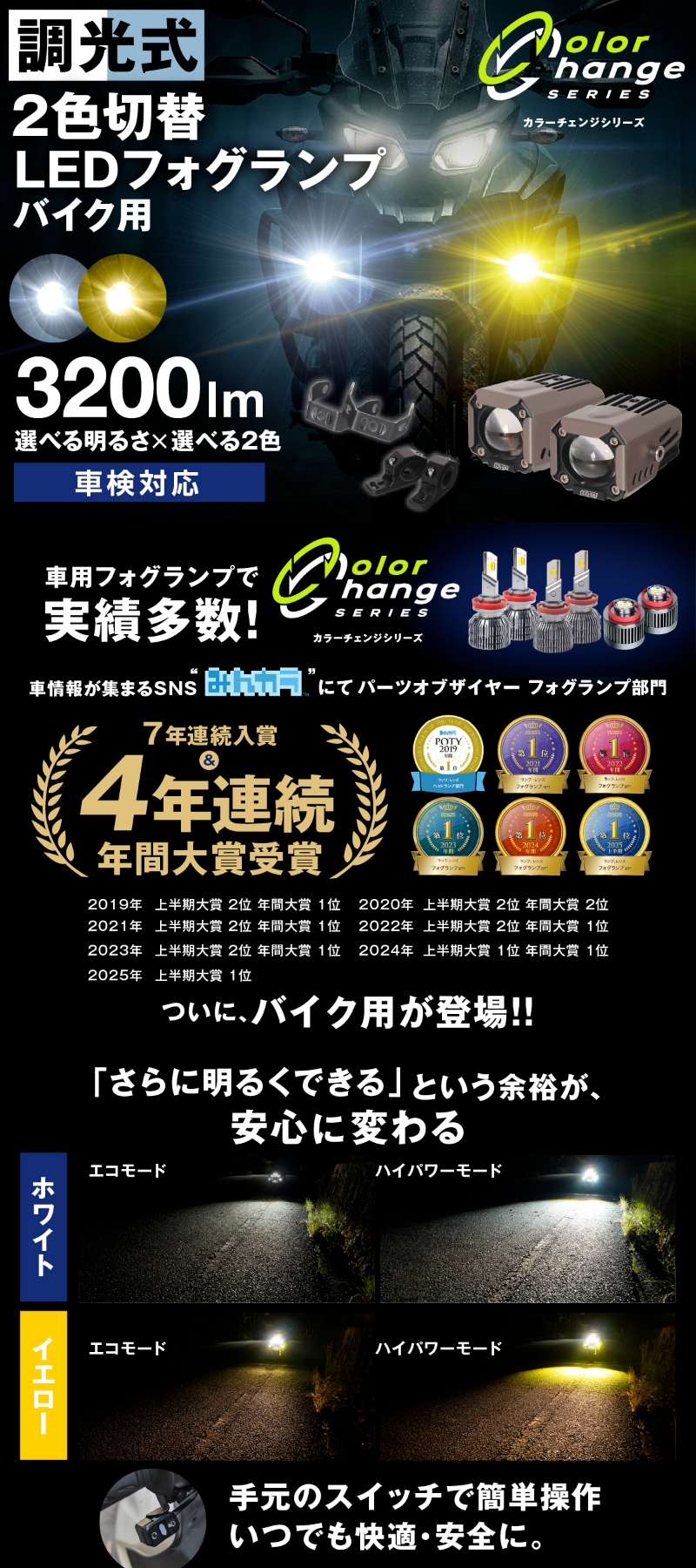 バイク LED フォグランプ 3200lm