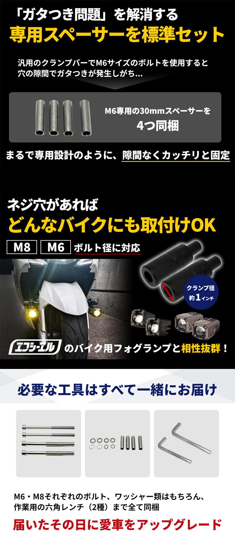 ガタつき防止専用スペーサー同梱
