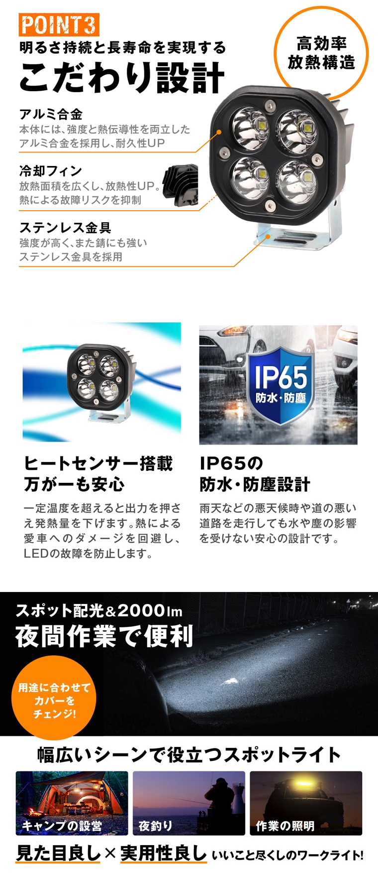 信頼の品質と高輝度LEDと精密に設計されたスポット配光