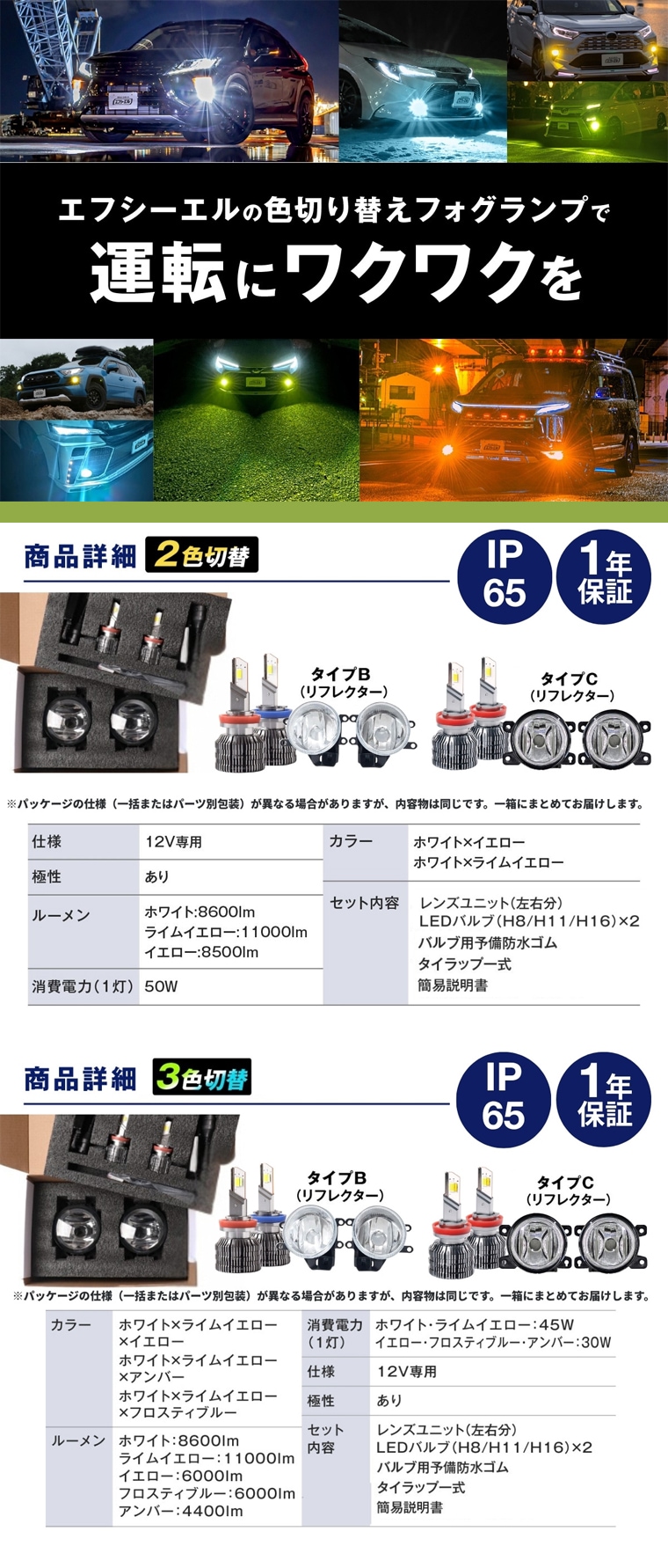 h11対応LEDバルブの製品詳細仕様