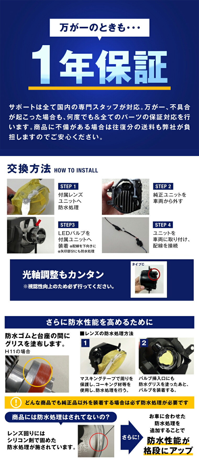 一年保証 光軸調整 防水性能 LEDフォグ ホワイト イエロー ライム