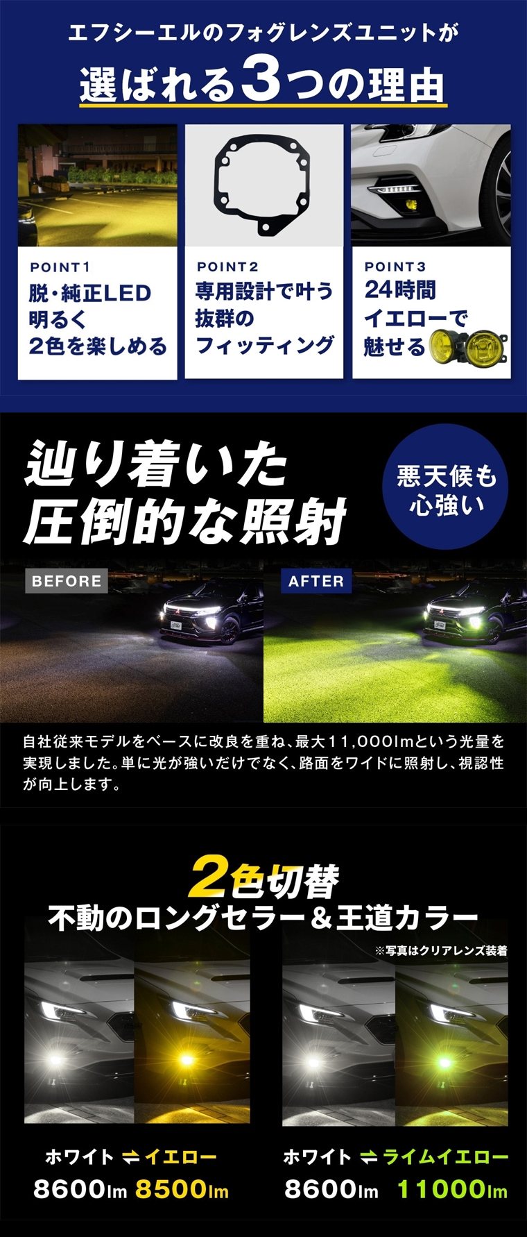 明るさ2倍の2色切り替えフォグ