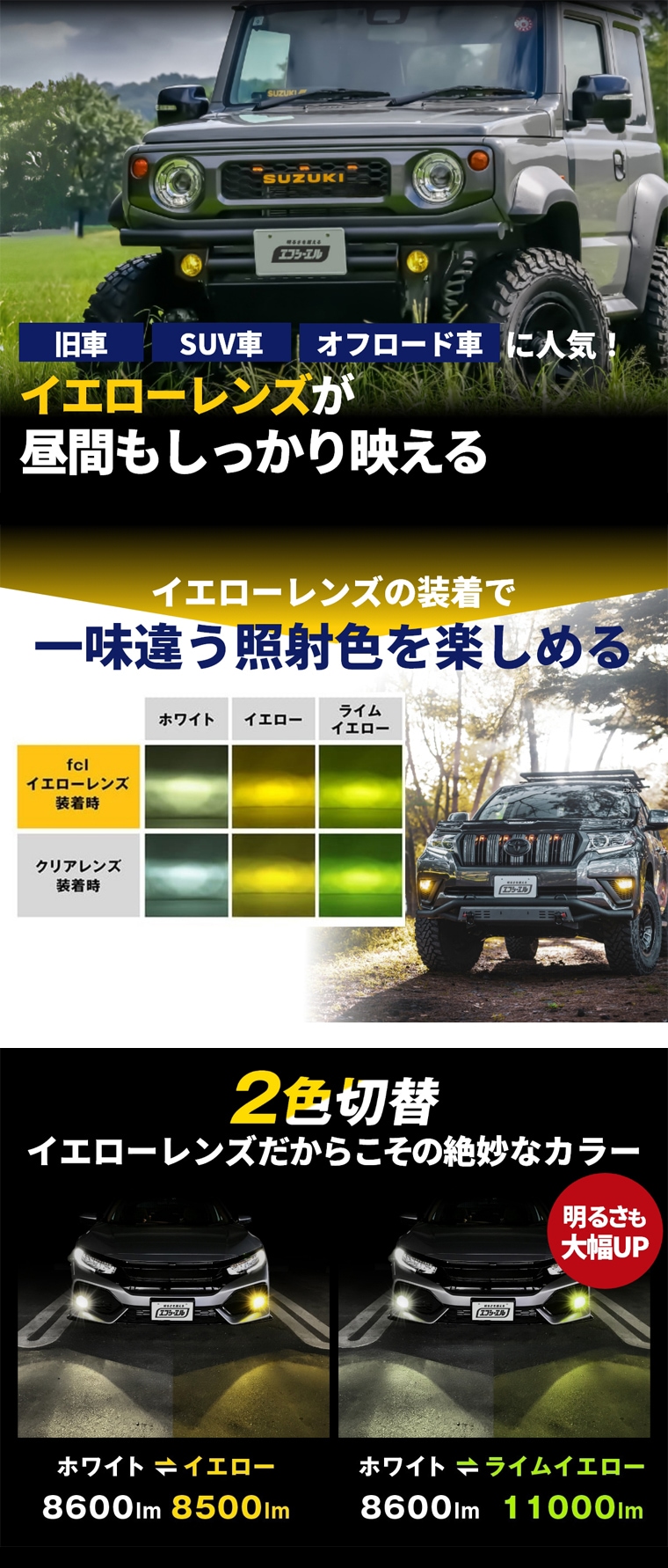 SUVに似合うイエロー照射