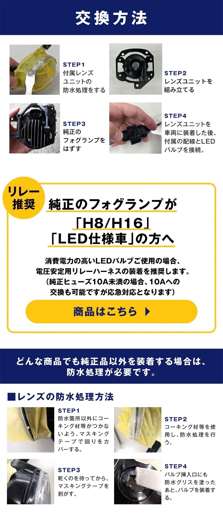 リレーハーネスと防水処理手順