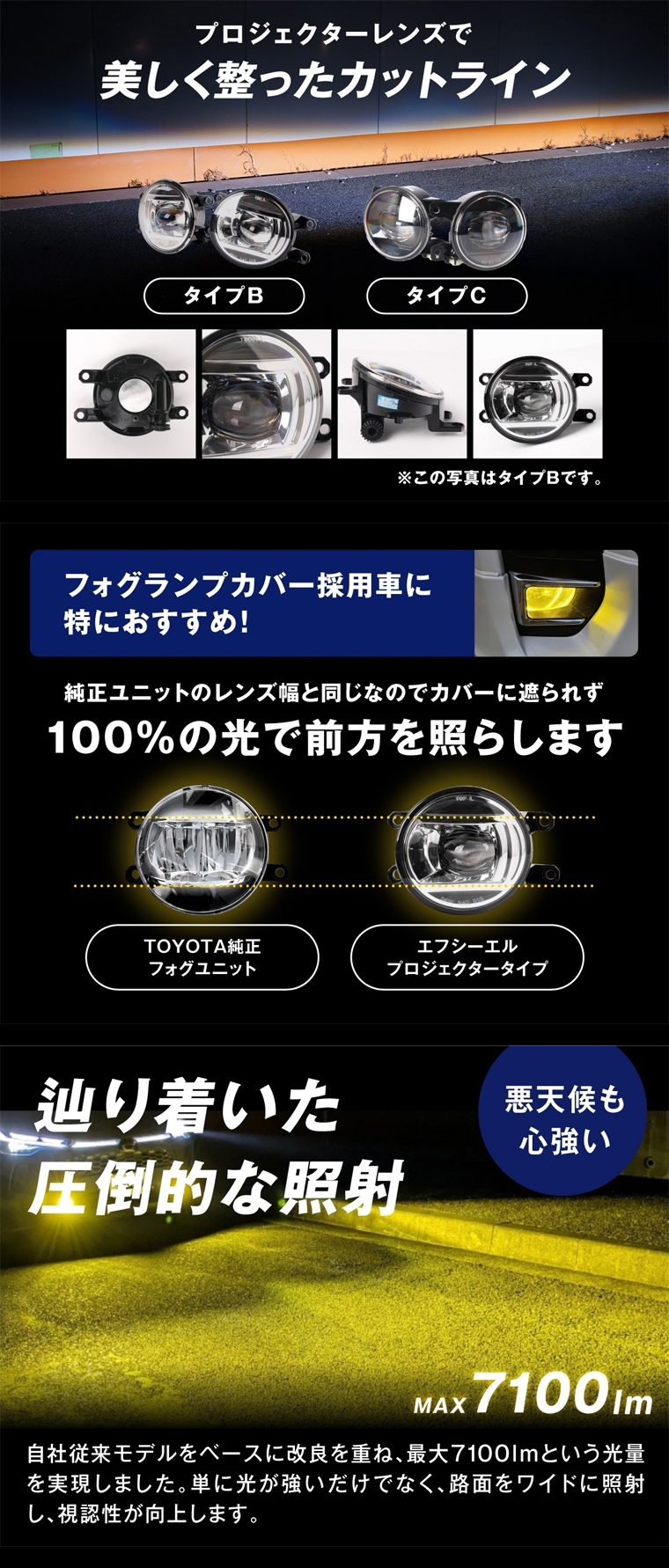 高輝度で美しいカットラインのフォグ