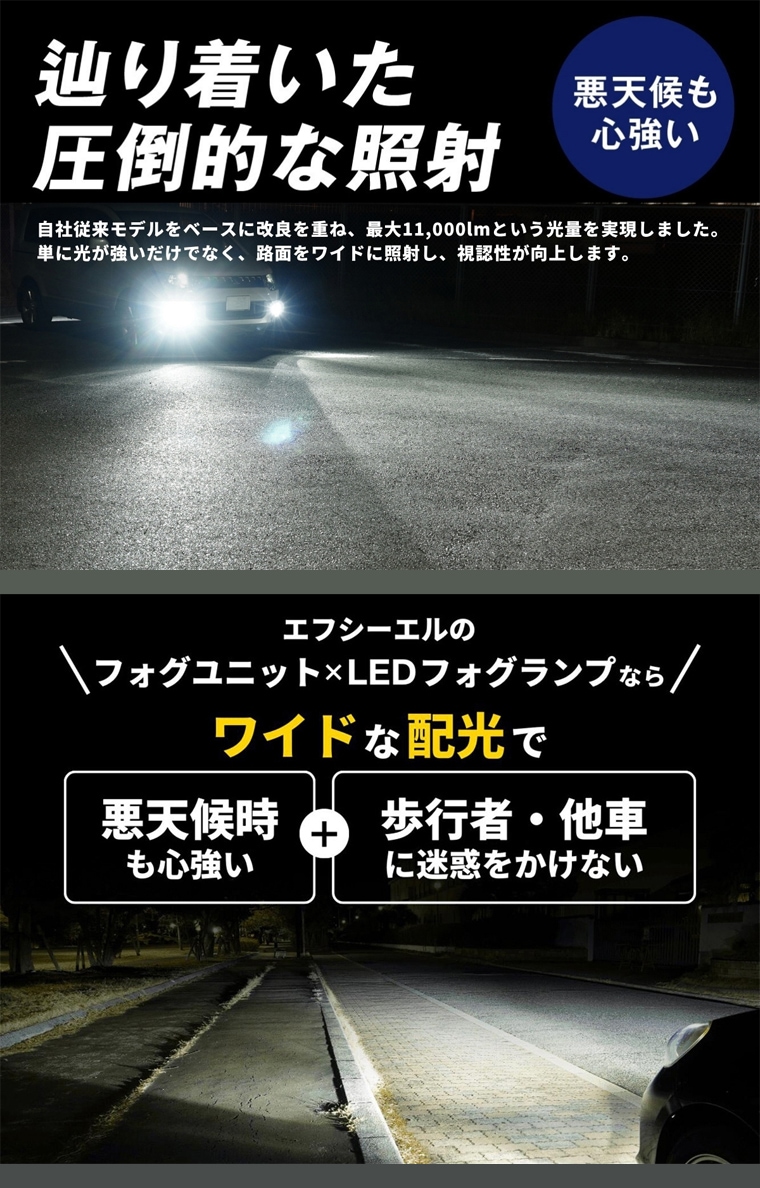 悪天候も安心なワイド配光設計
