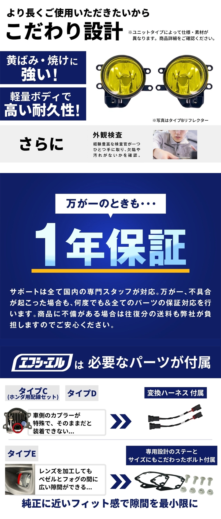 黄ばみに強く長寿命な変換ハーネス付属