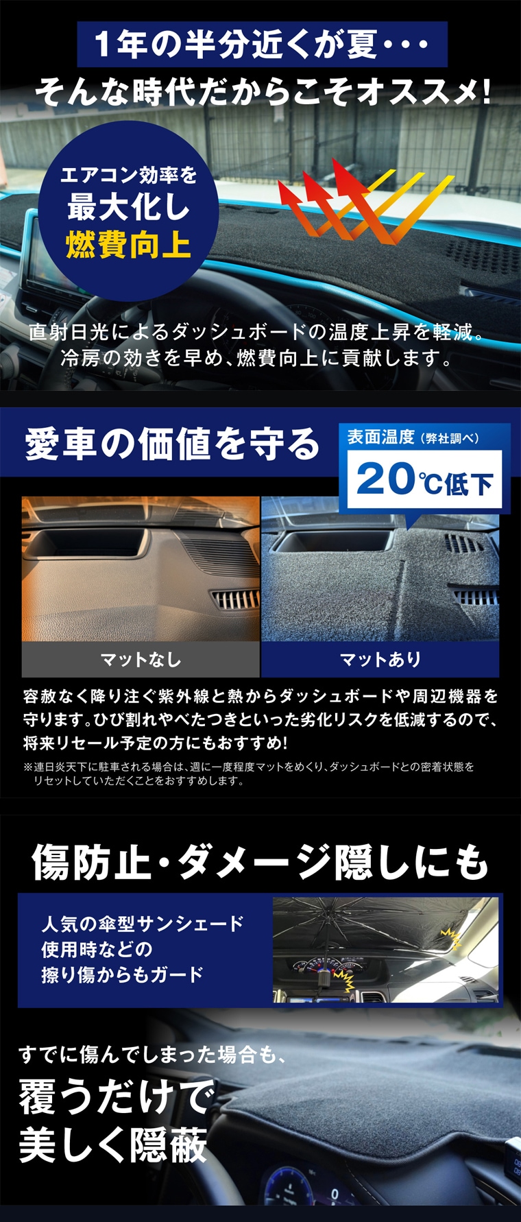 直射日光を抑え車内劣化を防ぐカバー