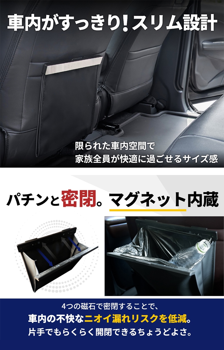 マグネット密閉式の自動車用ごみ入れ
