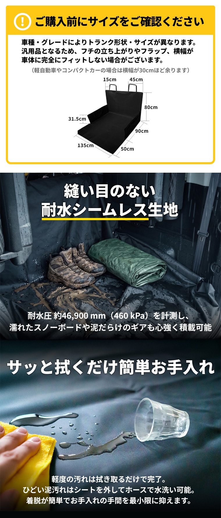 拭くだけで綺麗な防水カーゴマット