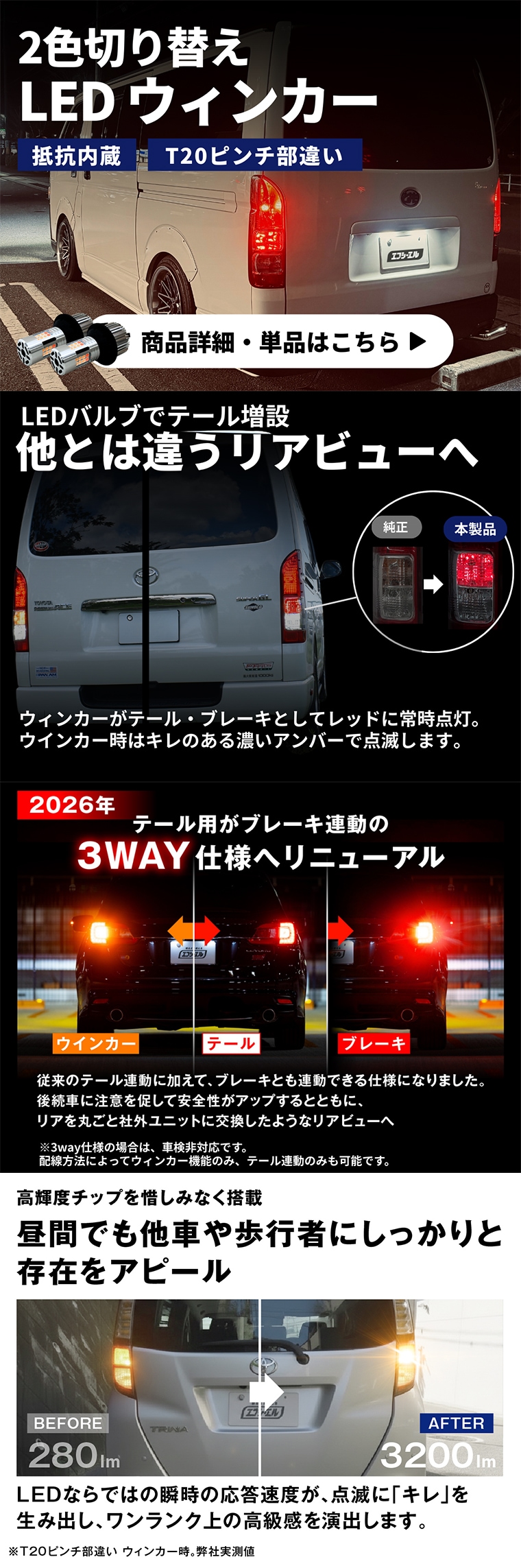 抵抗内蔵リアウィンカー T20ピンチ部違い