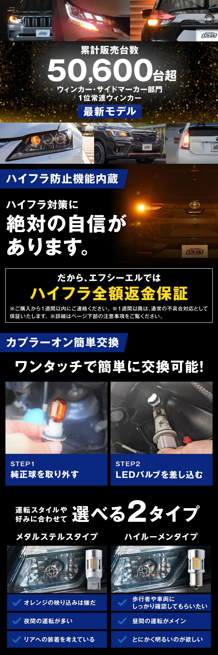 ハイフラ防止 抵抗内蔵 LEDウィンカー 簡単交換