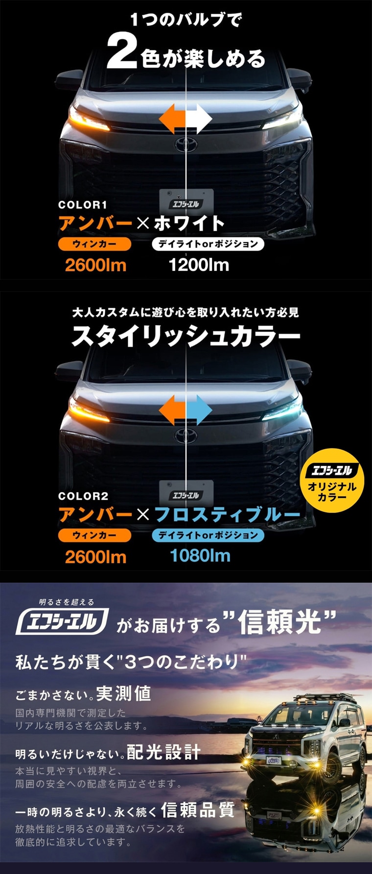 アンバーとフロスティブルーで光る