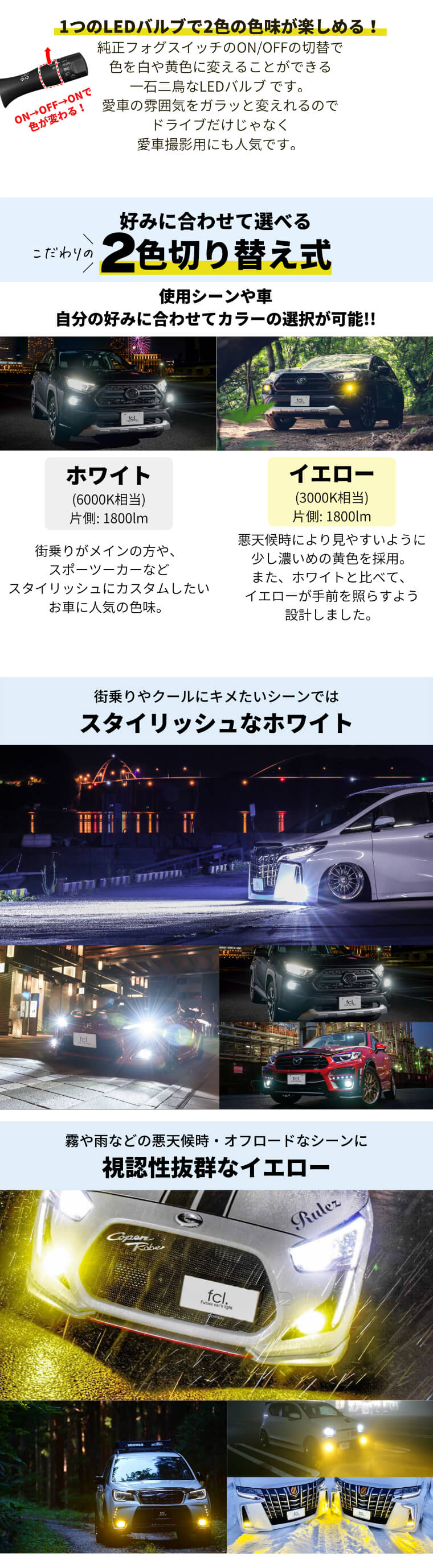 カラーチェンジLEDバルブ H8/H11/H16 フォグランプ【公式通販】fcl. 車のLED専門店