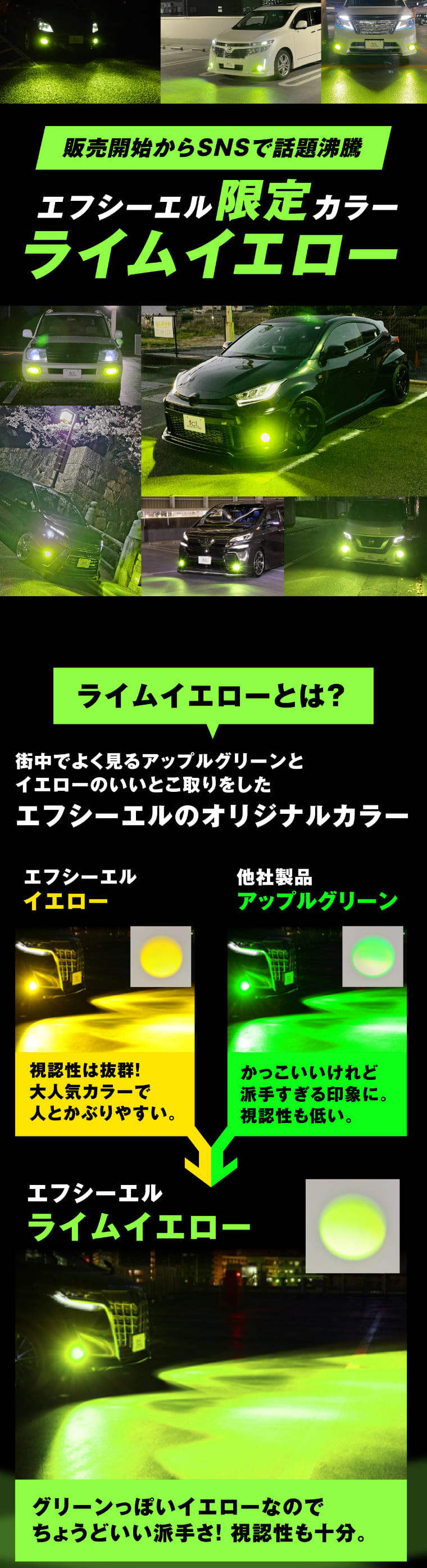 ライムイエロー グリーン 2色切り替え ledバルブ フォグランプ H8/H11/H16 HB4 【エフシーエル 公式通販】