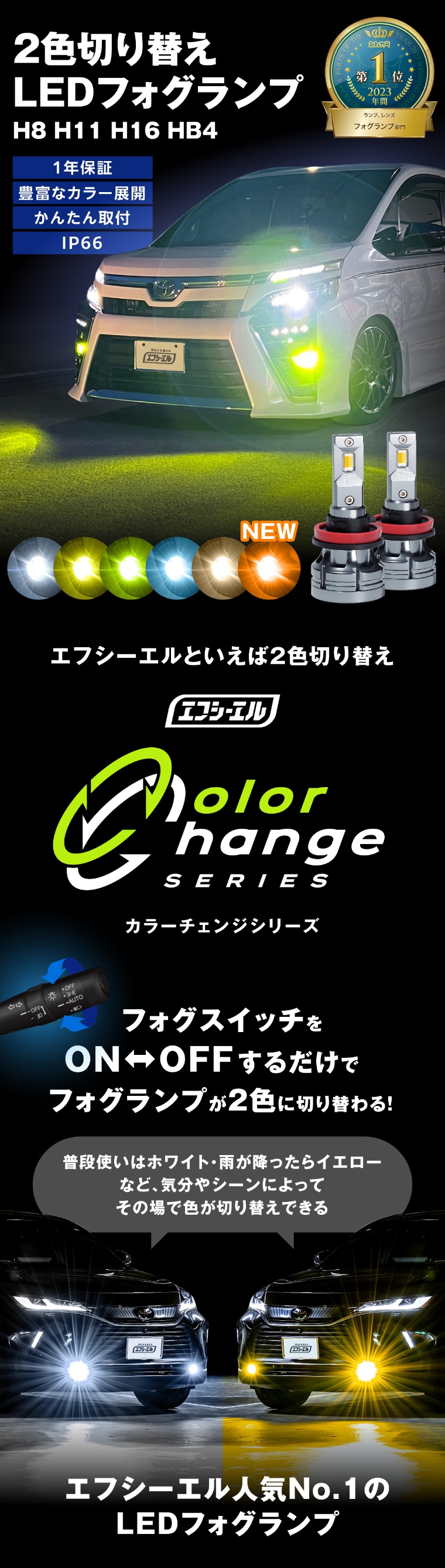 H8/H11/H16 HB4 2色切り替え フォグランプ ledバルブ 【公式通販 