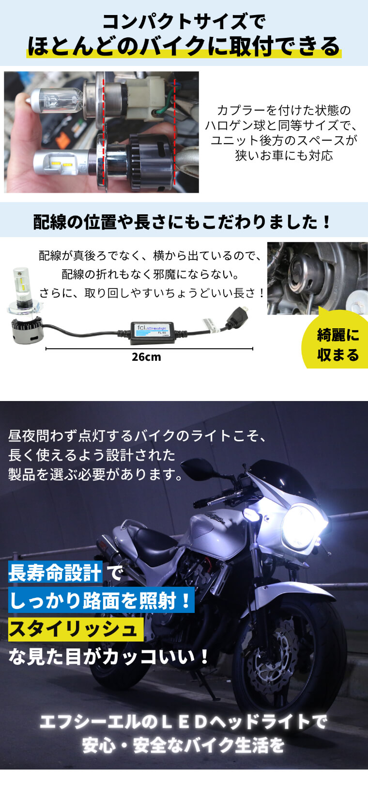 ホンダ FT500 バイク用LEDヘッドライト 1個 H4 Hi Lo 直流交流両対応 AC DC 4000ルーメン 【初回限定お試し価格】