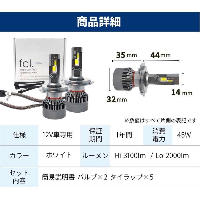 fcl. (エフシーエル) HB4 LEDヘッドライト フォグランプ バルブ ホワイト 白 7200LM ファン付き 車検対応 12V 車専用