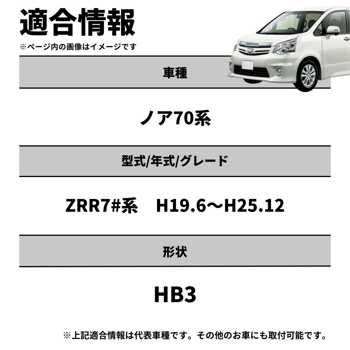 hb3 led ノア ZRR7#系 H19.6～H25.12 ハイビーム ledヘッドライト