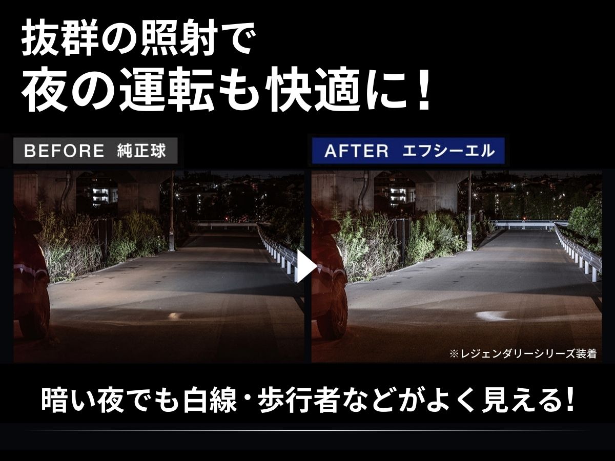 fcl LEDヘッドライト 夜間走行の明るさ比較