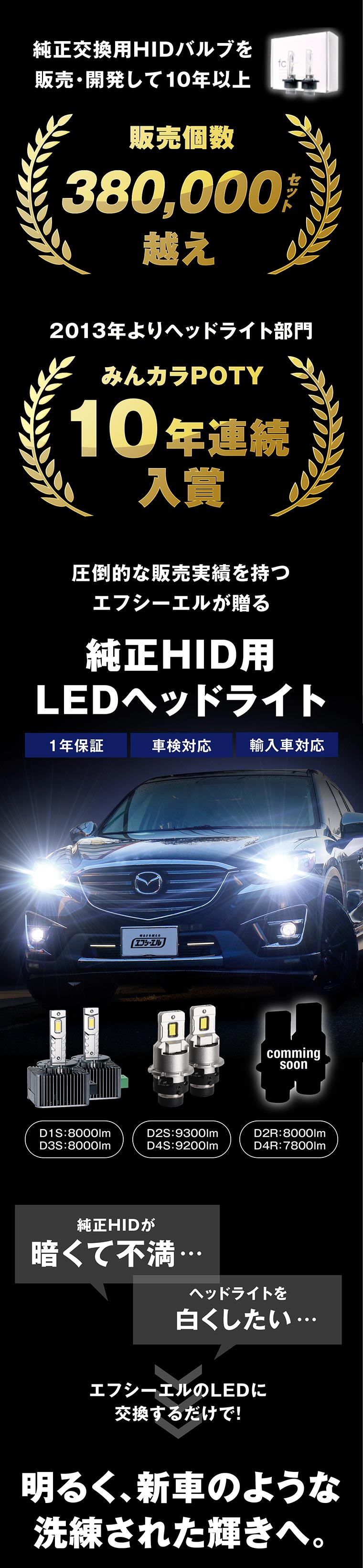 純正HID用LEDヘッドライト D1S D2S D3S D2R D4S D4R