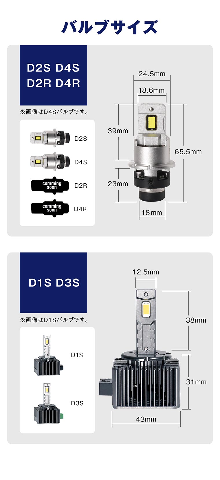 LEDバルブ サイズ D1S D2S D3S D2R D4S D4R