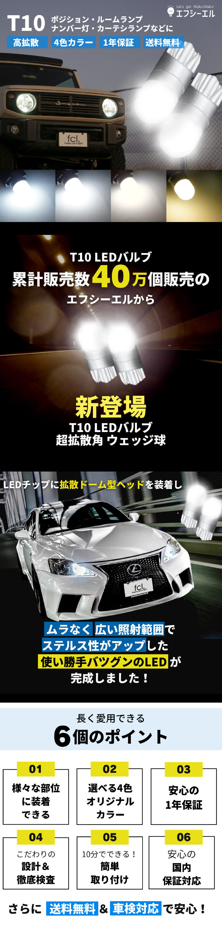 T10 LEDバルブ 超拡散 ウェッジ球 2個セット公式通販fcl. 車のLED専門店