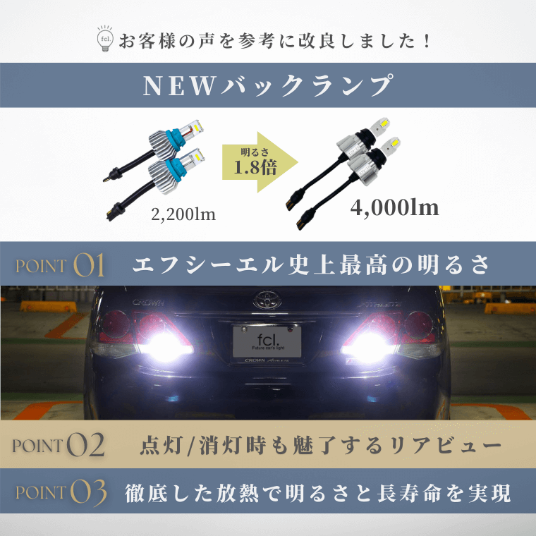 fcl. T16 T15 LED ハイパワーバックランプ ホワイト 車検対応 保証あり エフシーエル